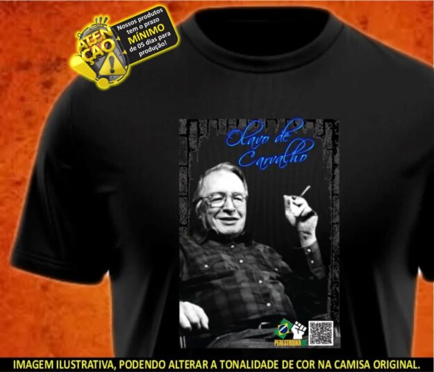 Olavo de Carvalho - Camisa Unissex - Cor: Branca / Preta