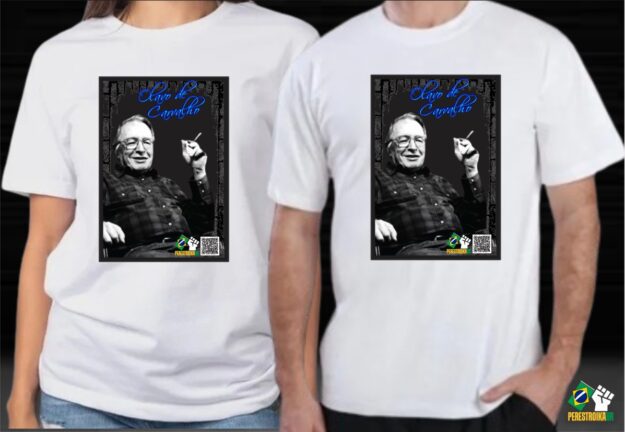 Olavo de Carvalho - Camisa Unissex - Cor: Branca / Preta - Imagem 4