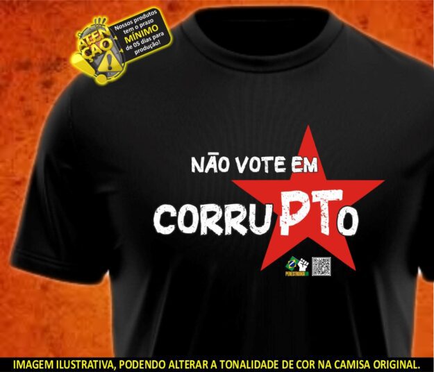 Não Vote em Corrupto - Camisa Unissex - Cor: Branca/Preta