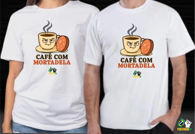 Café com Mortadela - Camisa Unissex - Cor: branca / preta - Imagem 2